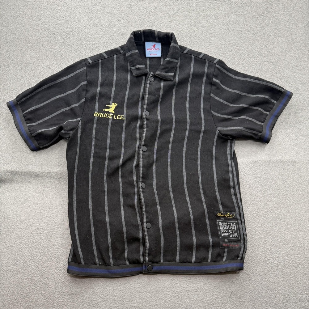 Bruce Lee Shirt Mens Medium Black‎ Striped Short Sleeve Embroidered Shoe Palace